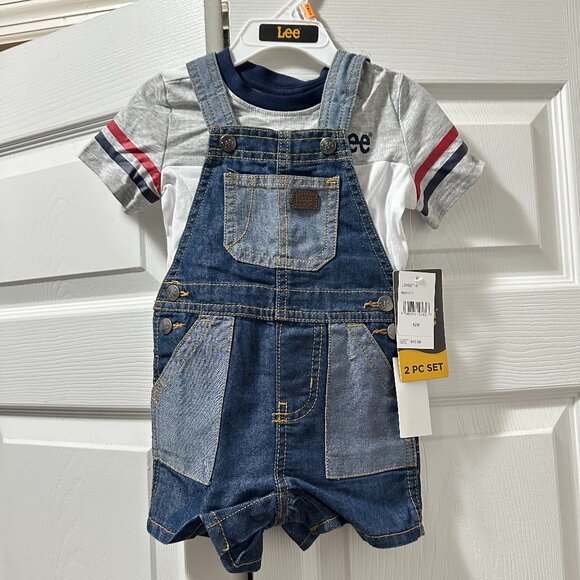 Lee Baby Boy Toddler 12 Month Denim Overalls T-Shirt Outfit Grey New - Picture 1 of 4